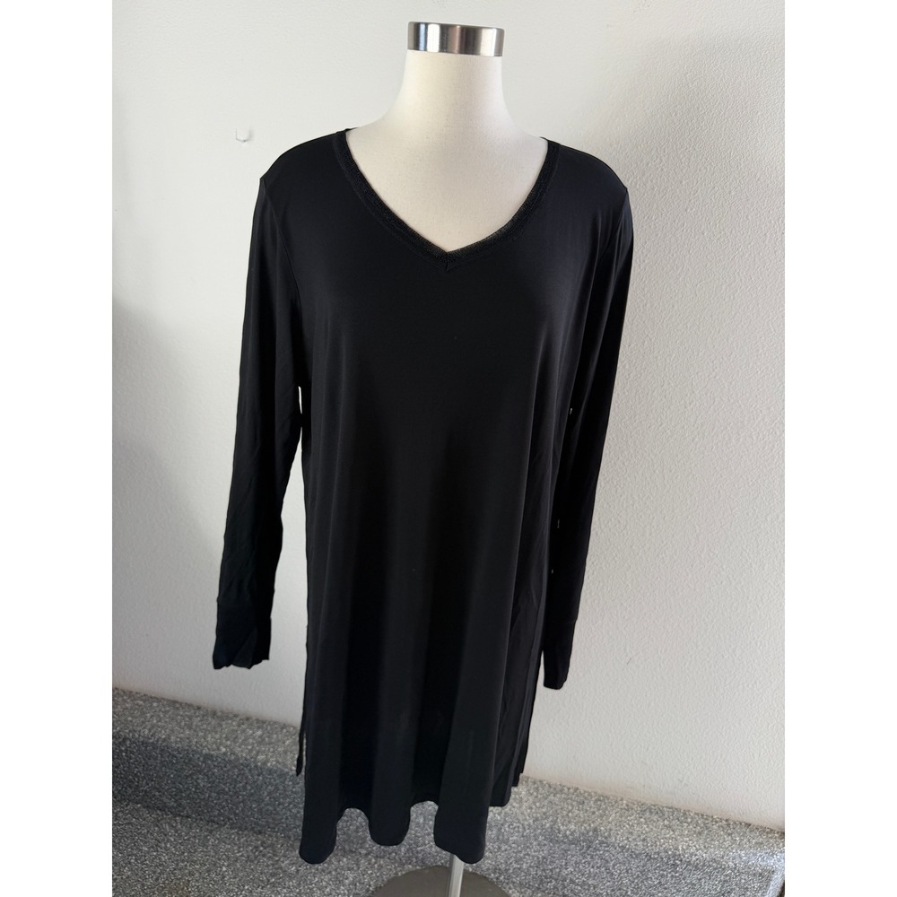Eileen Fisher Womens XL Black 100% Silk Tunic Top Long Sleeve Shirt